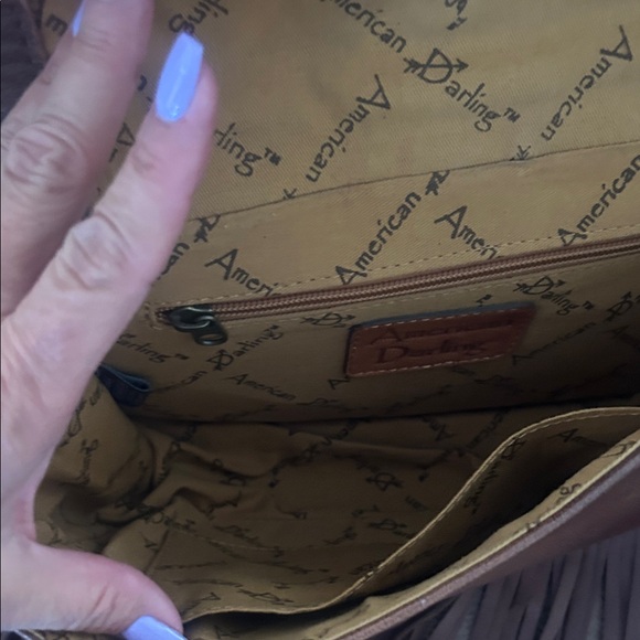 American Darling Brown Leather Fringe Crossbody with Black and White Cowhide - Picture 4 of 5